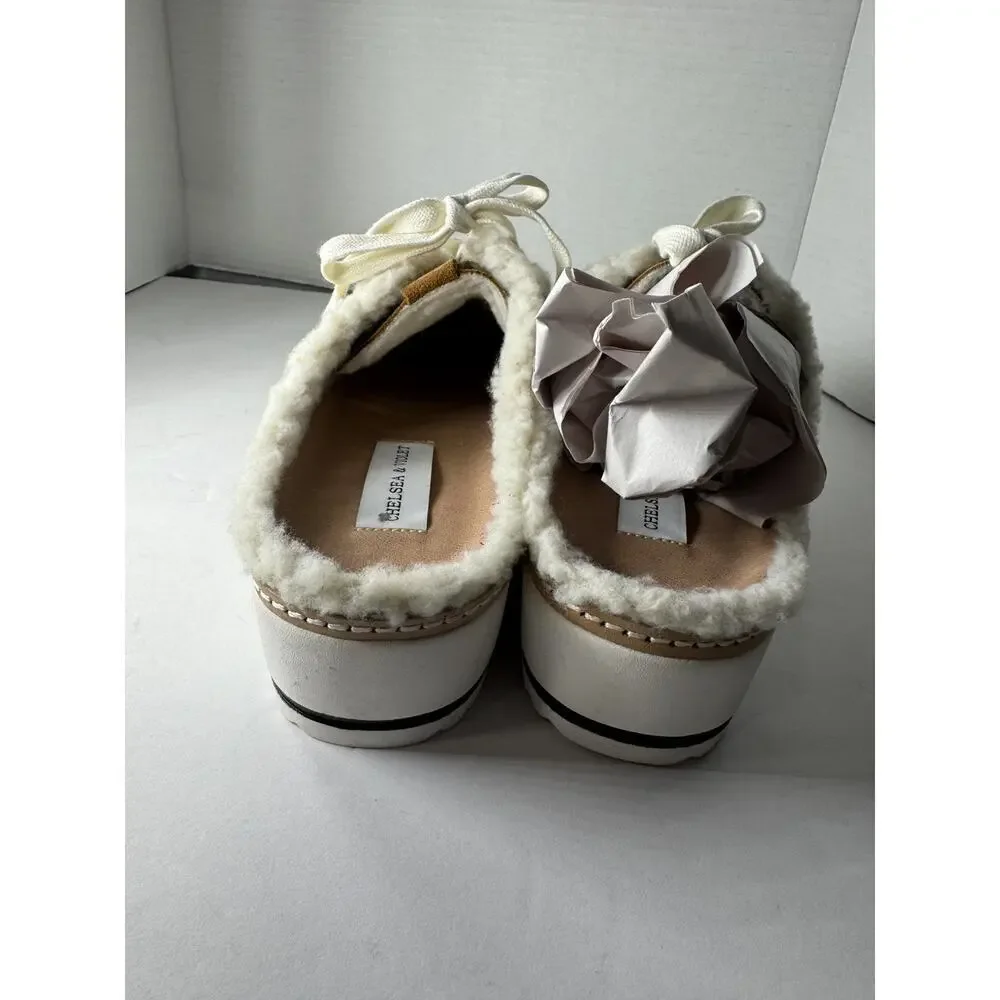 chelsea & violet ladies cozy faux shearling suede platform mule‎ 9 New W/O Box